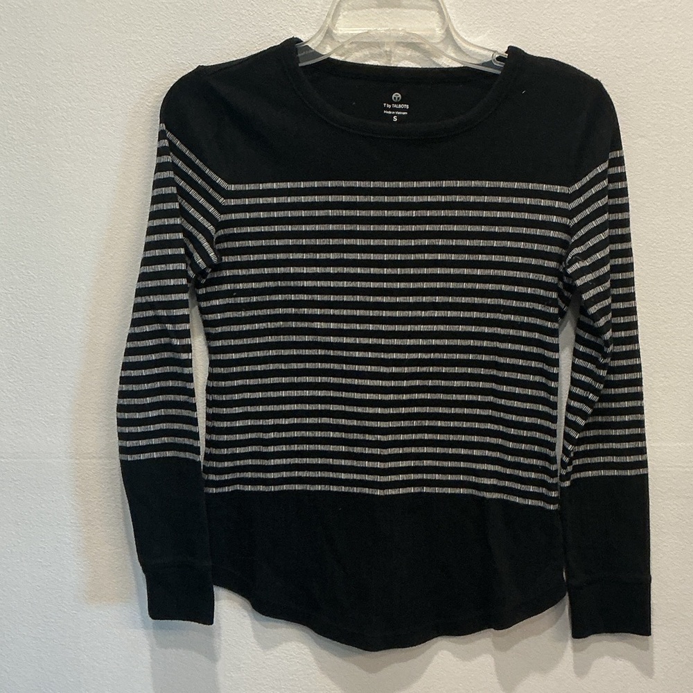 Talbots Women's Long Sleeve Black and Gray Striped Top